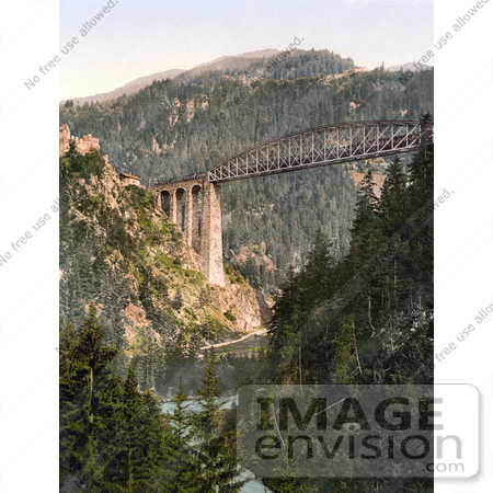 #20548 Historical Photochrome Stock Photography of the Trisanna Bridge at Castle Wiesberg by JVPD