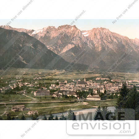 #20559 Historical Photochrome Stock Photography of Lower Inn, Hall and Bettelwurfspitze, Tyrol, Austria by JVPD
