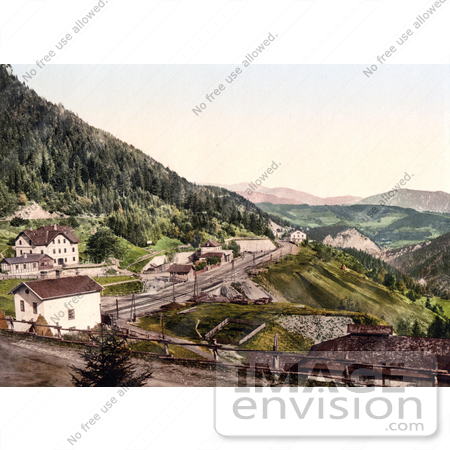 #20571 Historical Photochrome Stock Photography of the Semmering Railway, Semmering Station and Hotel Stephanie, Styria, Austria by JVPD