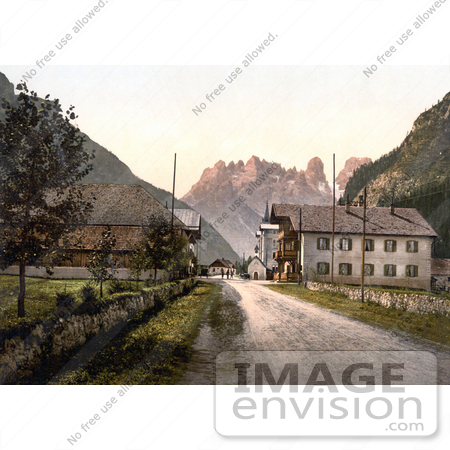 #20573 Historical Photochrome Stock Photography of a Street and Hotel Bauer, Landro, Tyrol, Austria by JVPD