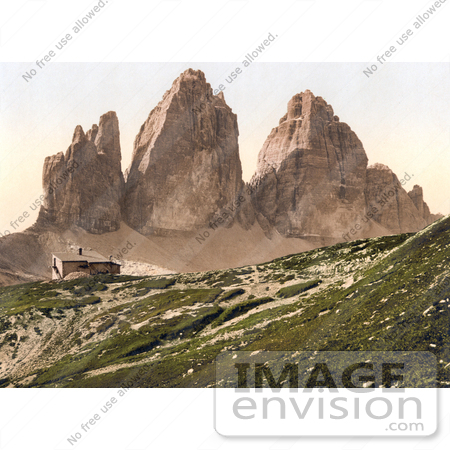 #20577 Historical Photochrome Stock Photography of Landro, the Three Spires, Tyrol, Austria by JVPD