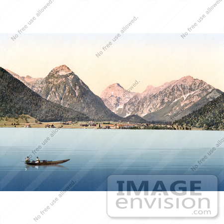 #20580 Historical Photochrome Stock Photography of Two People in a Boat, Achensee, Tyrol, Austria by JVPD