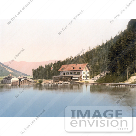 #20583 Historical Photochrome Stock Photography of Achensee, Seepitz, Tyrol, Austria by JVPD