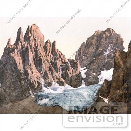 #20585 Historical Photochrome Stock Photography of the Funffingerspitze and Grohmann Mountains, Tyrol, Austria by JVPD