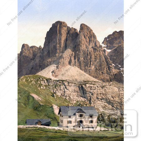 #20586 Historical Photochrome Stock Photography of the Hospice and Sella, Grodnerjoch, Tyrol, Austria by JVPD