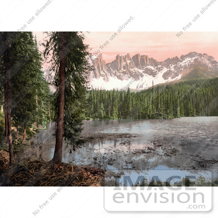 #20589 Historical Photochrome Stock Photography of the Lower Karersee, Tyrol, Austria by JVPD
