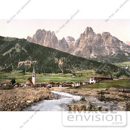 #20593 Historical Photochrome Stock Photography of Fassathal, Fassatal, St. Nicolo and Rosengarten, Tyrol, Austria by JVPD