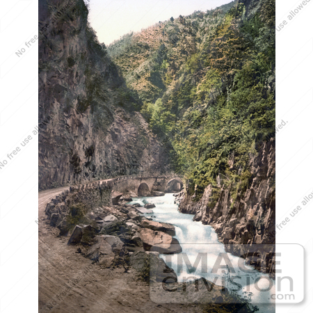 #20597 Historical Photochrome Stock Photography of Dirt Road Along a River, Tyrol, Austria by JVPD