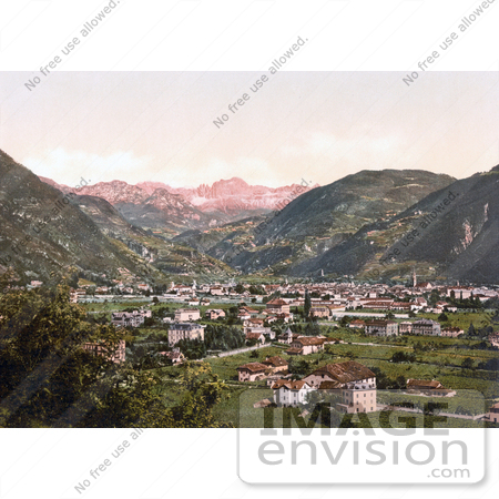#20598 Historical Photochrome Stock Photography of the City of Bosen Near the Rosengarten or Catinaccio Mountains in Tyrol, Austria by JVPD