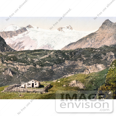 #20608 Historical Photochrome Stock Photography of Johannishutte with Grossvenediger, Tyrol, Austria by JVPD