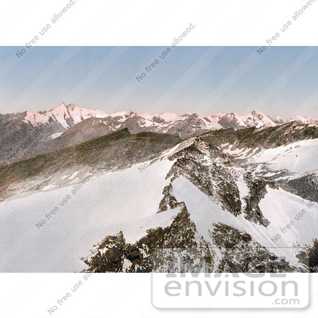 #20611 Historical Photochrome Stock Photography of the Hohen Tauren (Hohentauern), Ortler Territory, as Seen From Sonnblick, Tyrol, Austria by JVPD