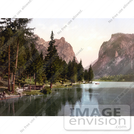 #20622 Historical Photochrome Stock Photography of Toblach Lake, Tyrol, Austria by JVPD