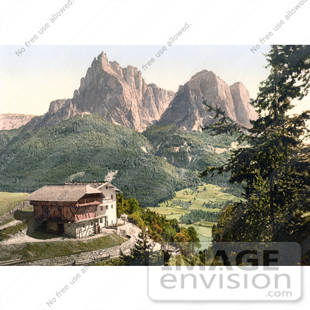 #20627 Historical Photochrome Stock Photography of a Peasant House Near Mt. Surlon, Tyrol, Austria by JVPD