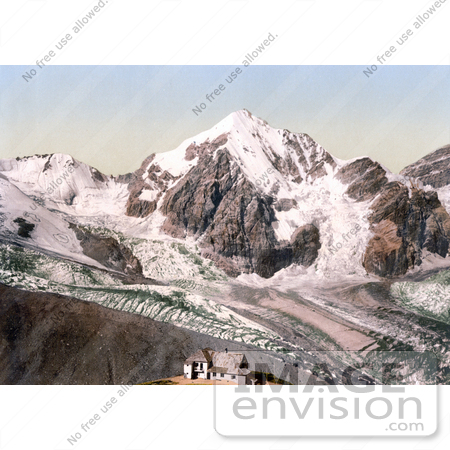 #20633 Historical Photochrome Stock Photography of Ortler Territory, Schaubachhutte with Konigspitze, Tyrol, Austria by JVPD