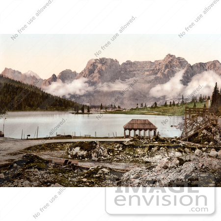 #20634 Historical Photochrome Stock Photography of Misurinasee, Sorapiss and Monte Antelao, Tyrol, Austria by JVPD