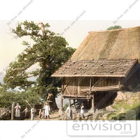 #20637 Historical Photochrome Stock Photography of Peasants by Their House in Meran, Tyrol, Austria by JVPD