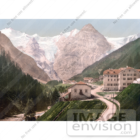 #20644 Historical Photochrome Stock Photography of Trafoi Hotel and Post, Tyrol, Austria by JVPD