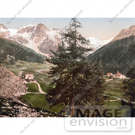 #20649 Historical Photochrome Stock Photography of Sulden, the Schontauftspitze, Schontaufspitze and Suldenspitze, Tyrol, Austria by JVPD