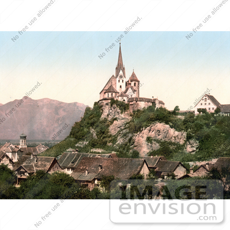 #20650 Historical Photochrome Stock Photography of Vorarlberg Rankweil and Hohenkasten, Tyrol, Austria by JVPD