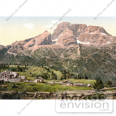 #20651 Historical Photochrome Stock Photography of the Hotel and Croda Rossa, Platzweisen, Tyrol, Austria by JVPD