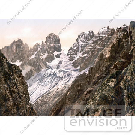 #20655 Historical Photochrome Stock Photography of Monte Cristallo and Piz Popena Group, Tyrol, Austria by JVPD
