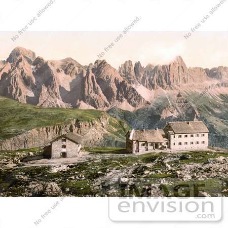 #20662 Historical Photochrome Stock Photography of Hotels Near Schlernhaus and Rosengarten Group, Tyrol, Austria by JVPD