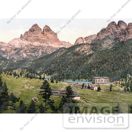 #20669 Historical Photochrome Stock Photography of Misurinasee and the Three Spires (Derl Zinnen), Tyrol, Austria by JVPD