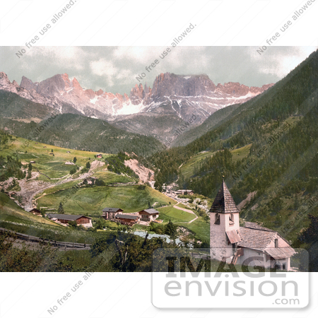 #20675 Historical Photochrome Stock Photography of Rosengarten and St. Cyprian, Tyrol, Austria by JVPD
