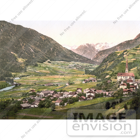 #20684 Historical Photochrome Stock Photography of the Oetz Valley With Tschirgant, Tyrol, Austria by JVPD
