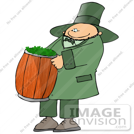 #20705 Leprechuan Carrying Clovers in a Barrel Clipart by DJArt