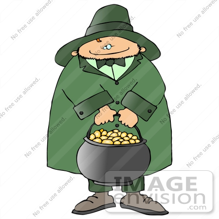 #20707 Leprechaun Carrying a Gold in a Pot Clipart by DJArt