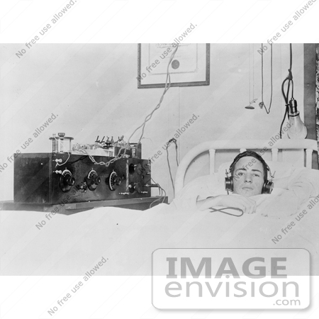 #20709 Stock Photography of a Boy Healing in Bed After Breaking His Back, Listening to a Radio by JVPD