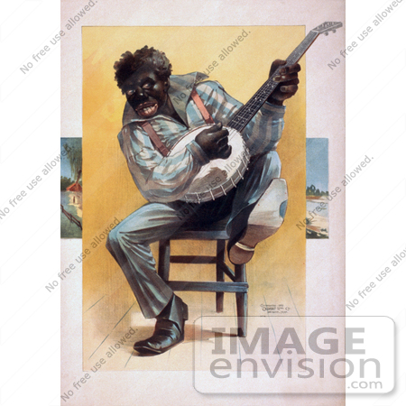 #20711 Stock Photography of an African American Man Sitting in a Chair and Playing a Banjo on His Knee by JVPD