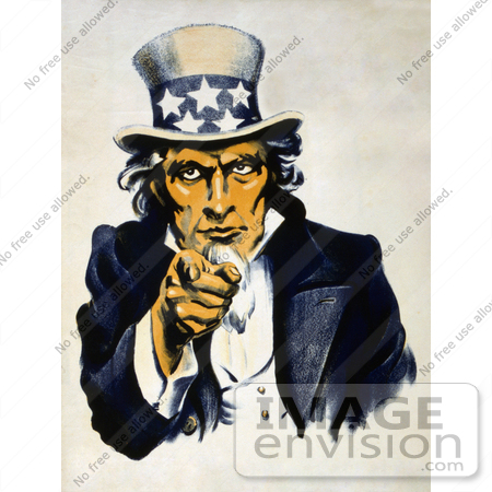 #20716 Stock Photography of a Vintage Navy War Recruiting Poster of Uncle Sam in Blue, Pointing Outwards by JVPD