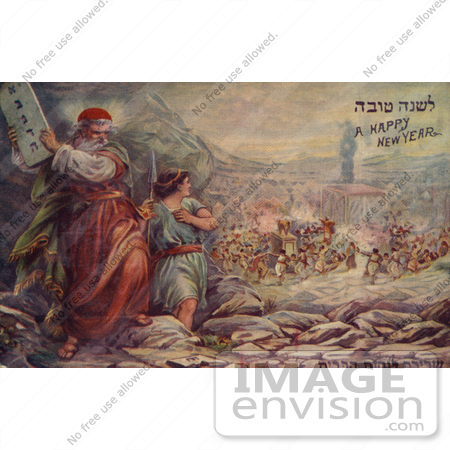 #20722 Stock Photography of Moses Preparing to Smash the Ten Commandment Tablets as Israelites Dance Around the Golden Calf by JVPD