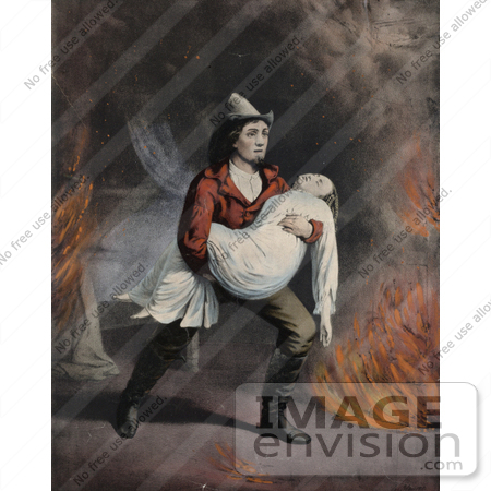 #20755 Stock Photography of a Brave Fireman Carrying a Girl in His Arms While Rescuing Her From a Fire by JVPD