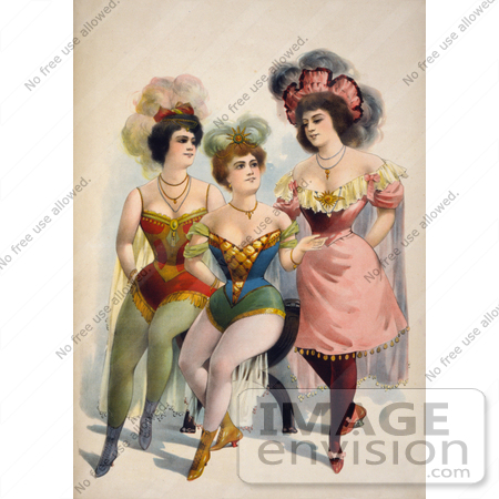 #20766 Stock Photography of Three Chorus Girls in Tights and Feathered Hats by JVPD