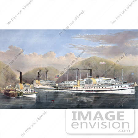 #20770 Stock Photography of Steamboats on the Hudson River, New York by JVPD
