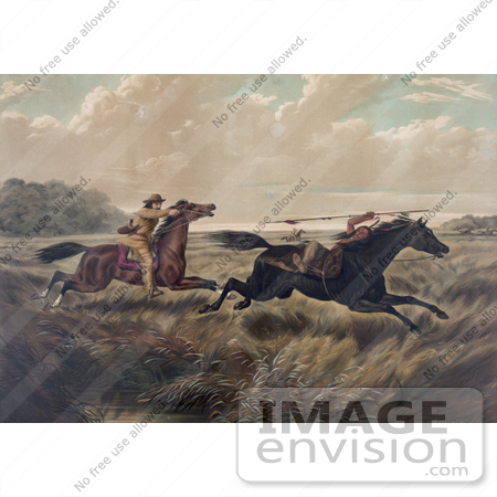 #20774 Stock Photography of a White Man Chasing a Native American Indian, Both on Horseback by JVPD