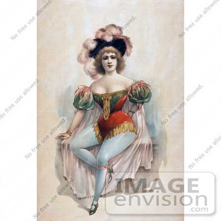 #20779 Stock Photography of a Chorus Girl Woman in Tights and Feathers in Her Hair, Seated by JVPD