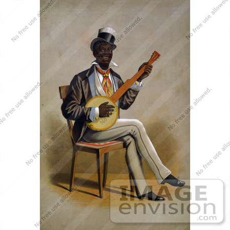 #20798 Stock Photography of a Happy African American Man Playing a Banjo by JVPD