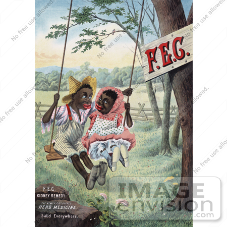 #20817 Stock Photography of a Vintage Kidney Remedy Advertisement of Caricatures of an African American Couple on a Swing by JVPD