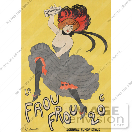 #20821 Stock Photography of a Female Can Can Dancer Holding a Copy of Le Frou Frou on a Vintage Advertisement by JVPD