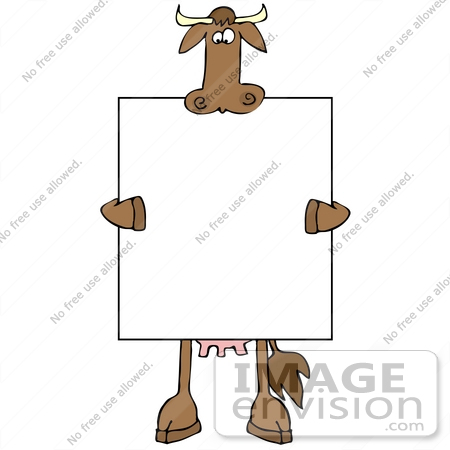 #20844 Cow Holding a Blank Sign Clipart by DJArt
