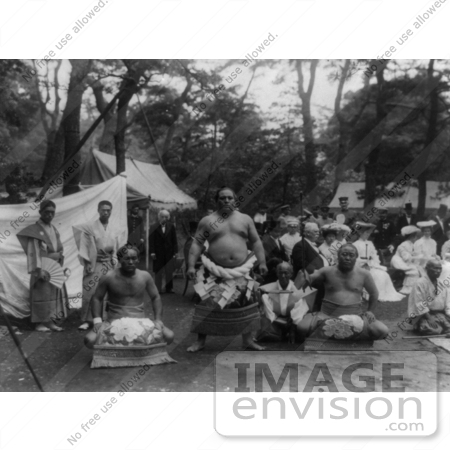 #21020 Stock Photography of Three Sumo Wrestlers in Japan, 1905 by JVPD