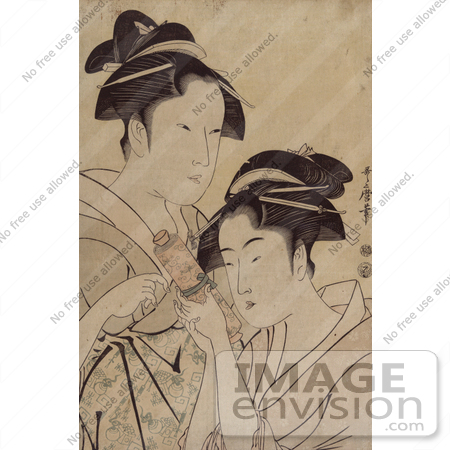 #21022 Stock Photography of Two Asian Women With a Scroll by JVPD
