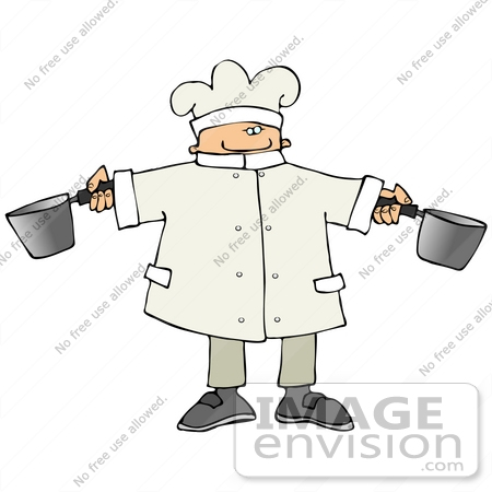#21029 Male Chef Holding Two Pots in a Kitchen People Clipart by DJArt