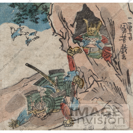 #21037 Stock Photography of a Samurai Falling in Front of a Cave of Treasure by JVPD