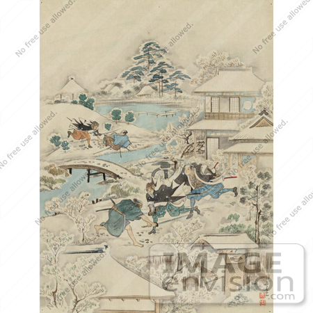 #21050 Stock Photography of Samurai Warriors Attacking Men in a Winter Village by JVPD