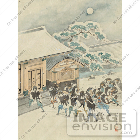 #21062 Stock Photography of Samurai Warriors Heading Towards a Building on a Winter Night by JVPD